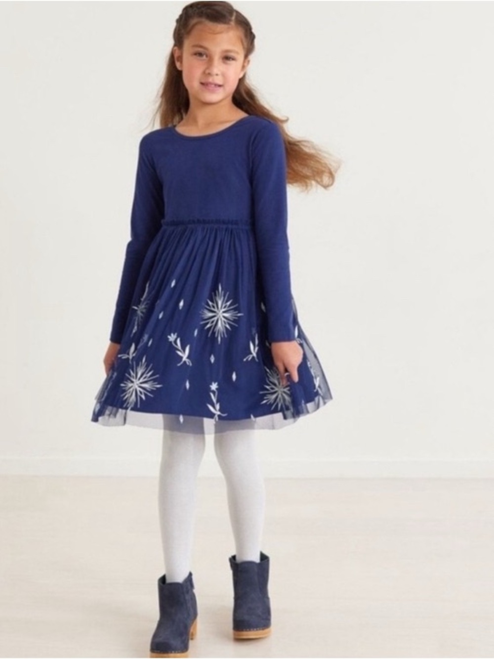 Hanna Andersson Disney Frozen 2 Navy Tulle Long Sleeve Dress 5